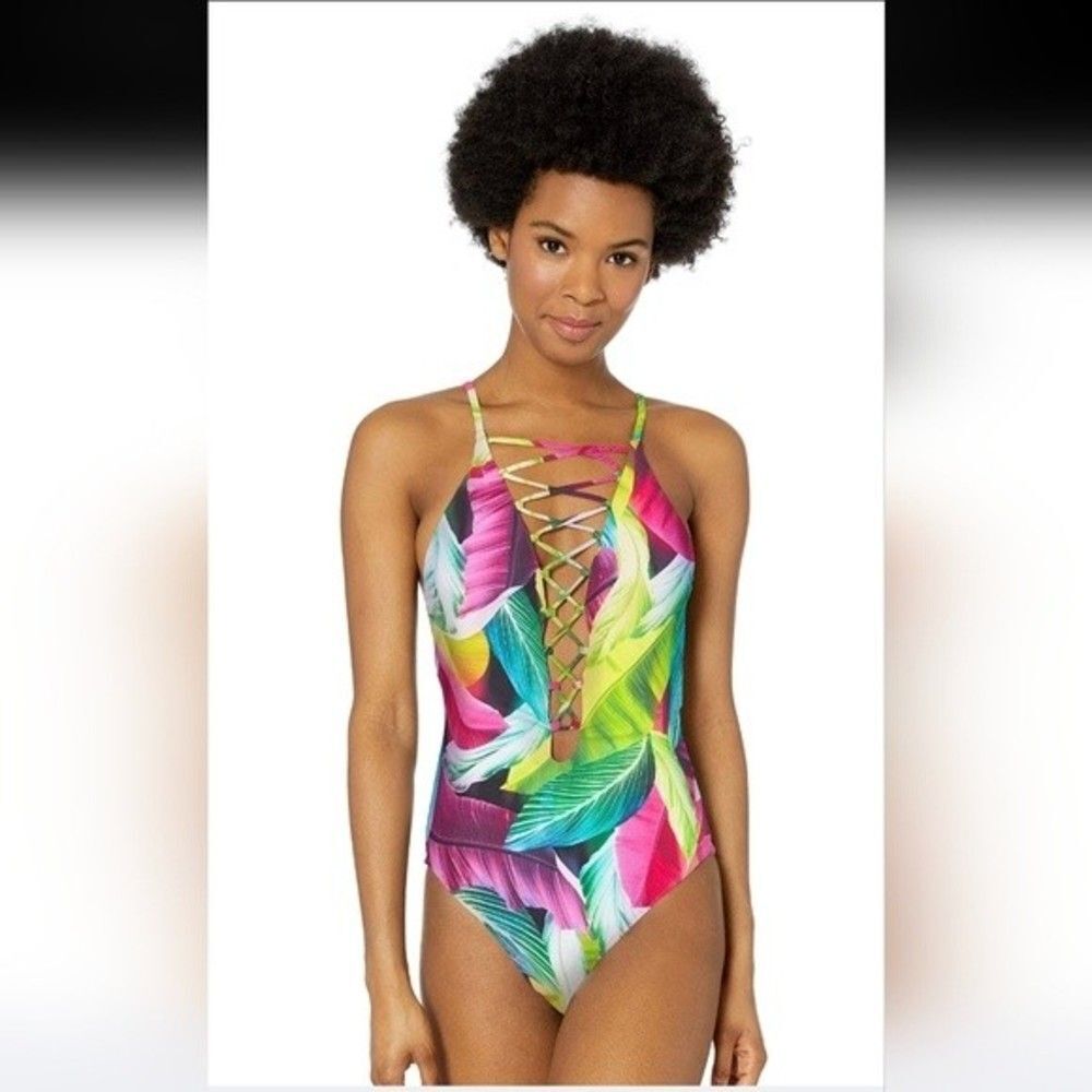 La Blanca Swim New La Blanca Wild Tropic One Piece lace up Vac corset Swimsuit